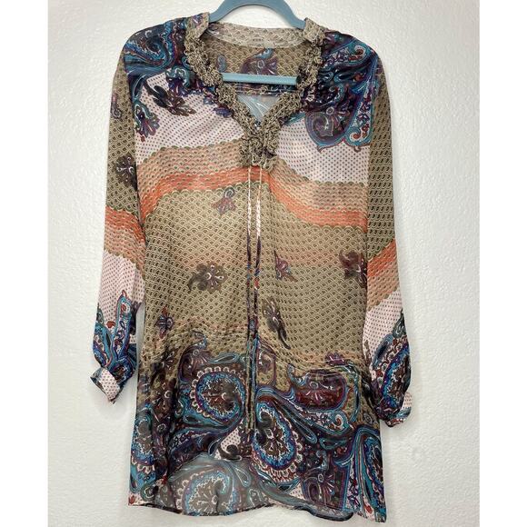 Aura Sheer Boho Blouse Tunic M Paisley Indie Spiritual Desert Festival Ruffle - Picture 6 of 7
